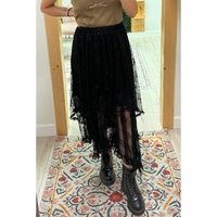 Black Lace Cascading Tiered High Waist Maxi Skirt - L thumbnail