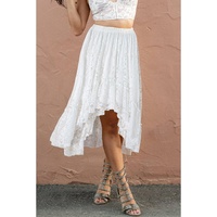 White Lace Ruffled High-low Hem Midi Skirt - L thumbnail