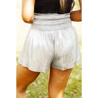 Azura Exchange Smocked High Waist Shorts with Metallic Sheen - L thumbnail