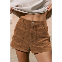 Brown Vintage Elastic Waist Back Pocketed Corduroy Shorts - 16 US thumbnail