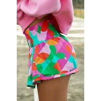 Green Abstract Print Smock Waist Casual Shorts - XL thumbnail