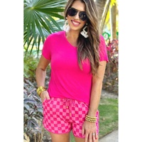 Rose Checkered Drawstring Elastic Waist Casual Shorts - S thumbnail