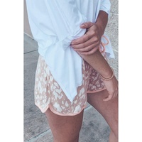 Khaki Classic Leopard Arched Hem Elastic Waist Casual Shorts - S thumbnail
