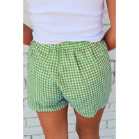 Fern Green Red Plaid Gingham Printed High Waist Shorts - XL thumbnail