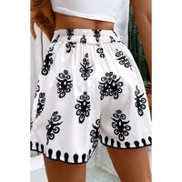 Black Tribal Geometric Print Belted High Waist Casual Shorts - L thumbnail