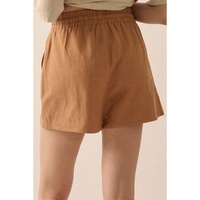 Khaki Embroidered Boho Tasseled Drawstring Elastic Waist Casual shorts - M thumbnail