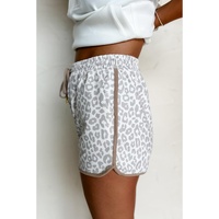 White Leopard Elastic Waist Lace up Contrast Trim Casual Shorts - XL thumbnail