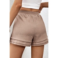Straw Yellow Textured Tiered Edge High Waist Casual Shorts - XL thumbnail