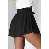 Black Drawstring High Waist Lined Tennis Skorts - L thumbnail