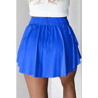 Sky Blue Drawstring High Waist Lined Tennis Skorts - S thumbnail