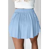 Sky Blue Drawstring High Waist Lined Tennis Skorts - S thumbnail