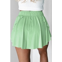 Light Green Drawstring High Waist Lined Tennis Skorts - S thumbnail