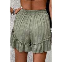 Laurel Green Textured Tie Waist Ruffle Hem Shorts - L thumbnail