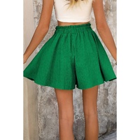Dark Green Textured Frilled Lace-up High Waist Ruffle Wide Leg Shorts - L thumbnail