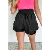 Black Elastic High Waist Pocketed Casual Shorts - XL thumbnail