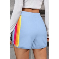 Beau Blue Color Block Stripes Elastic High Waist Active Shorts - XL thumbnail