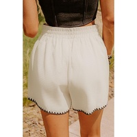 White Waffle Texture Contrast Ricrac Hemline Casual Shorts - S thumbnail