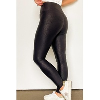 Black Crossed Dip Waist Sleek Leather Leggings - M thumbnail