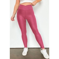 Rose Red Crossed Dip Waist Sleek Leather Leggings - L thumbnail