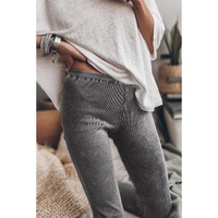 Dark Grey Vintage Wash Ribbed Leggings - L thumbnail