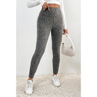 Gray Wide Waistband Ribbed Textured Knit Leggings - L thumbnail