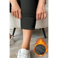 Black Thermal Lined Drawstring High Waist Leggings - S thumbnail