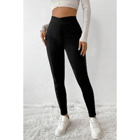 Black Crossed Waist Seamed Leg Thermal Leggings - S thumbnail