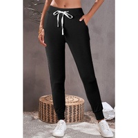 Black Drawstring Waist Pocketed Joggers - M thumbnail
