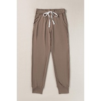 Dark Brown Drawstring Waist Pocketed Joggers - L thumbnail