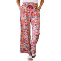 Azura Exchange Print Drawstring Smocked High Waist Pants - M thumbnail