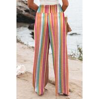 Azura Exchange Striped Smocked High Waist Wide Leg Pants - L thumbnail