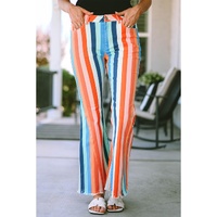 Multicolor Striped Raw Hem Flared Bottom Denim Pants - 10 US thumbnail