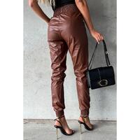 Azura Exchange Smocked High-Waist Leather Skinny Pants - L thumbnail
