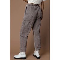Gray Acid Wash Multi Pocket Drawstring Waist Pants - L thumbnail