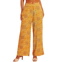 Yellow Bohemian Floral Print Pocketed Wide Leg Pants - M thumbnail