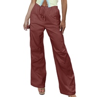 Mineral Red Solid Color Drawstring Waist Wide Leg Cargo Pants - XL thumbnail