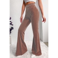 Dusty Pink Solid Color High Waist Flare Corduroy Pants - L thumbnail