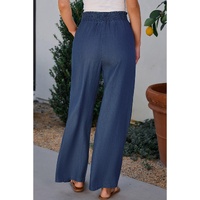 Sail Blue Side Pockets Frilled Smocked High Waist Wide Leg Jeans - S thumbnail