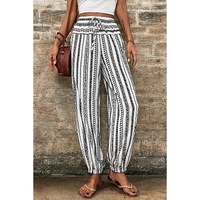 Black Stripe Boho Striped Print Casual Pants - L thumbnail