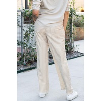 Khaki Stripe Print Wide Leg Drawstring Pants - XL thumbnail