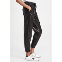 Black Faux Leather Ankle Smocked Waist Drawstring Joggers - L thumbnail