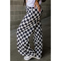 Black 2-Tone Checked Print High Waist Wide Leg Pants - L thumbnail