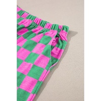 Green 2-Tone Checked Print High Waist Wide Leg Pants - L thumbnail