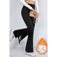 Black Thermal Lined Split Flare Leg Pants - S thumbnail