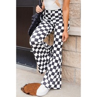 Black Checkerboard High Rise Casual Flared Pants - L thumbnail