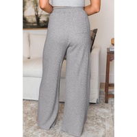 Gray Waffle Knit Drawstring High Waist Wide Leg Pants - M thumbnail