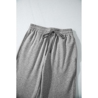 Light Grey Solid Color Fleece Lined Drawstring Waist Casual Pants - 2XL thumbnail