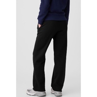 Black Solid Color Fleece Lined Drawstring Waist Casual Pants - M thumbnail
