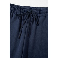 Navy Blue Solid Color Fleece Lined Drawstring Waist Casual Pants - M thumbnail