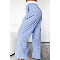 Sky Blue Stripe Wide Leg Buttoned Lace up Elastic High Waist Pants - XL thumbnail